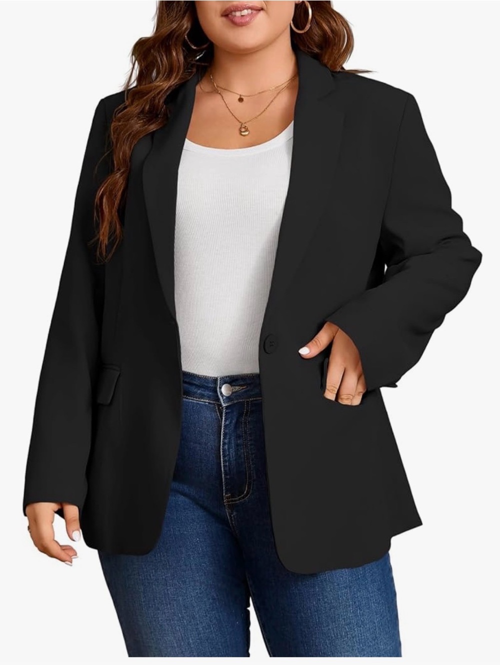 Women's plus size Black Single-Button Notch Lapel Blazer work office classy